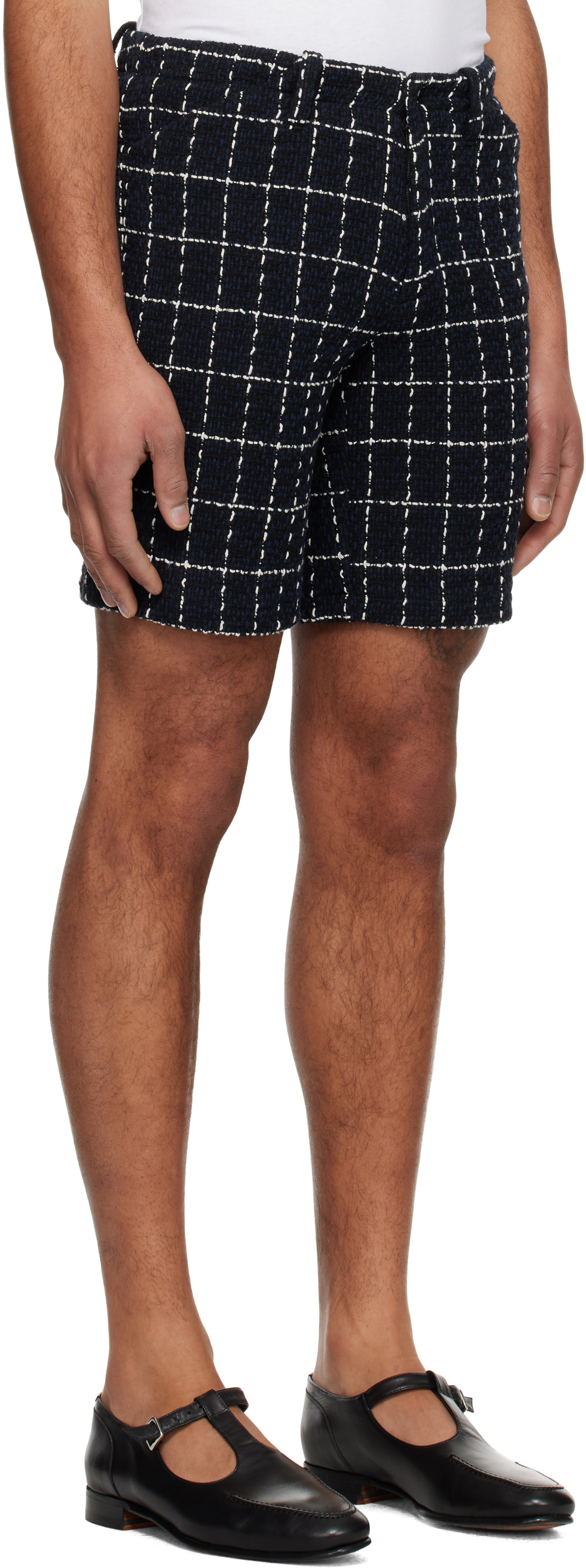 Anna Sui Navy Windowpane Tweed Shorts