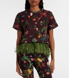 La DoubleJ La Scala feather-trimmed printed cotton T-shirt