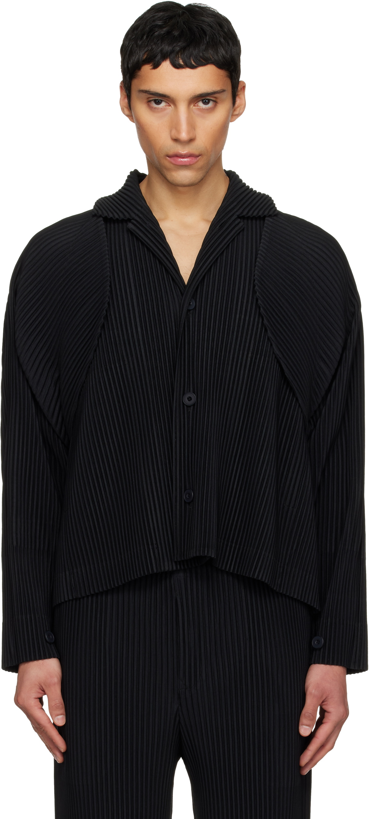 HOMME PLISSÉ ISSEY MIYAKE Black 'Cover and Fold' Jacket Homme