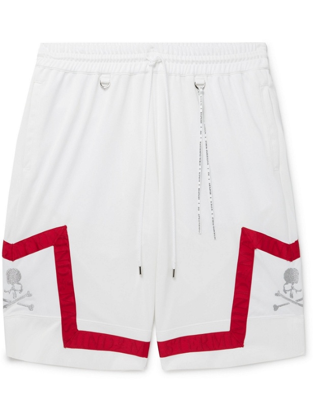 Photo: MASTERMIND WORLD - Wide-Leg Grosgrain-Trimmed Logo-Embroidered Jersey Drawstring Shorts - White