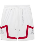MASTERMIND WORLD - Wide-Leg Grosgrain-Trimmed Logo-Embroidered Jersey Drawstring Shorts - White