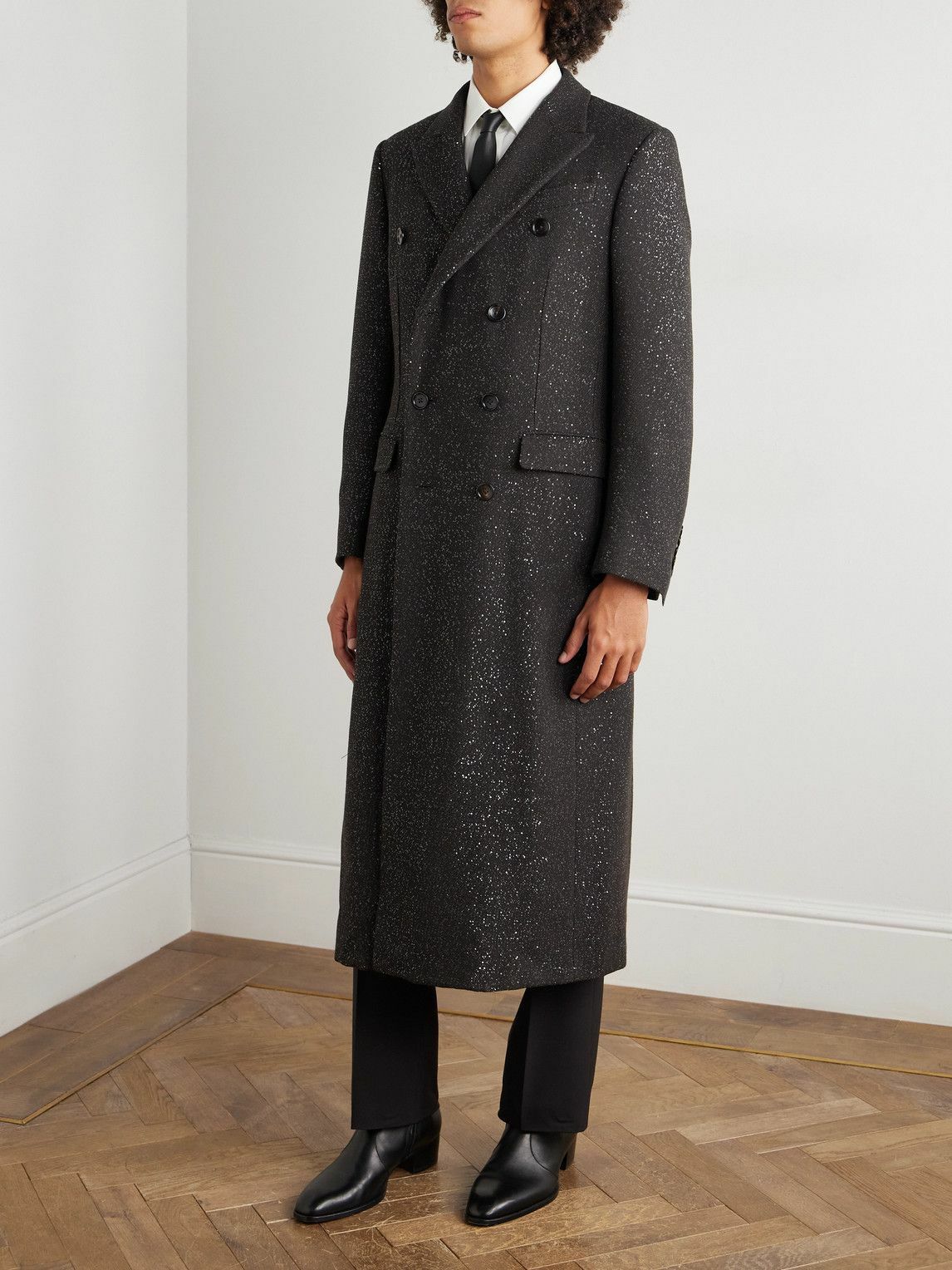 TOM FORD - Double-Breasted Sequin-Embellished Wool-Blend Twill Coat - Brown