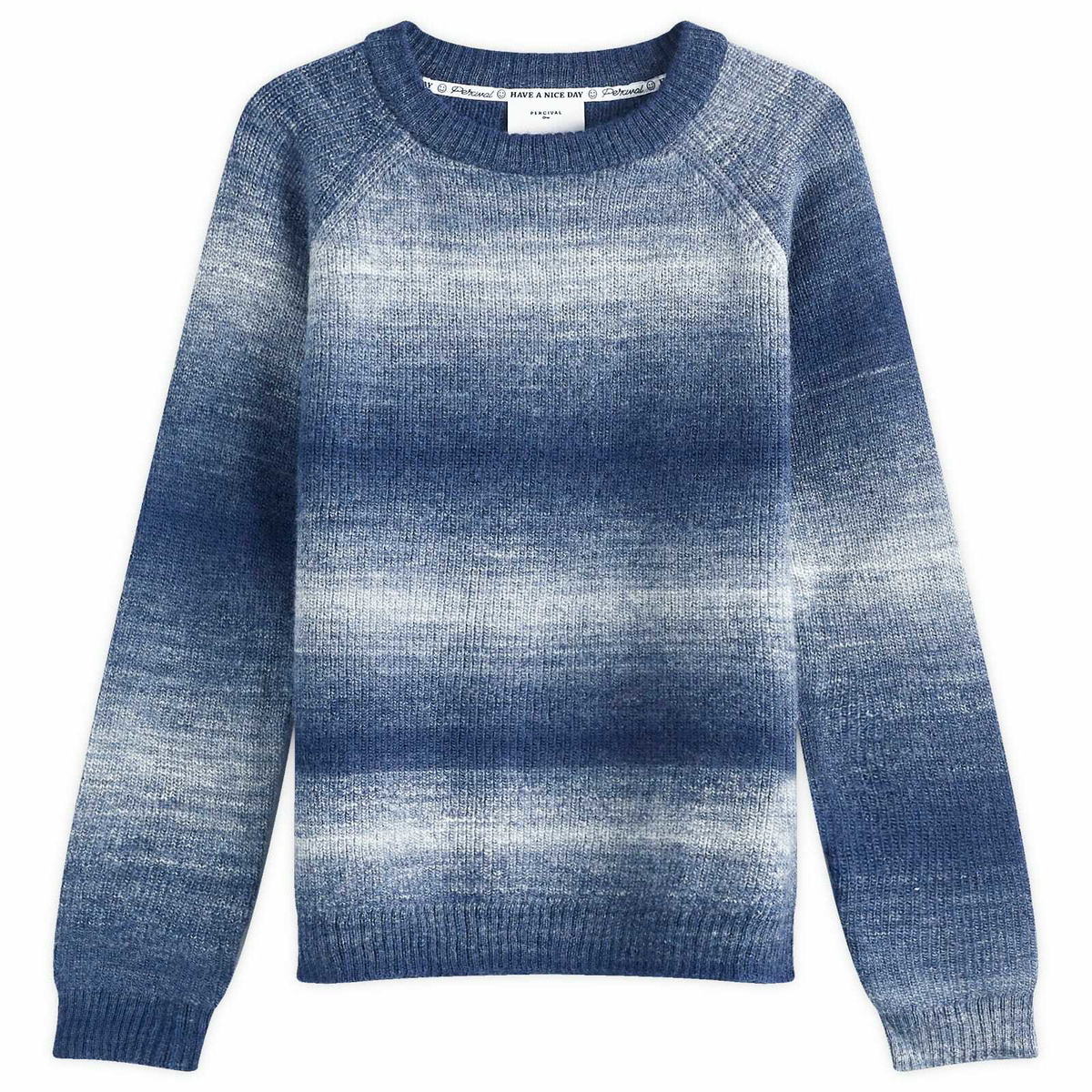 Percival Men's Patina Ribbed Crew Neck Sweater in Blue