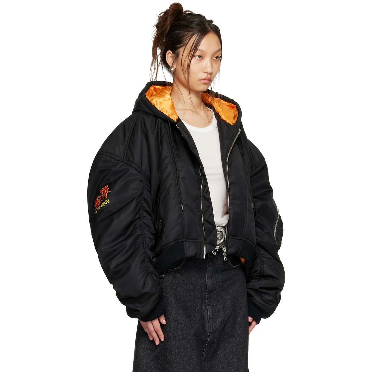 LU'U DAN Black Distorted MA1 Bomber Jacket