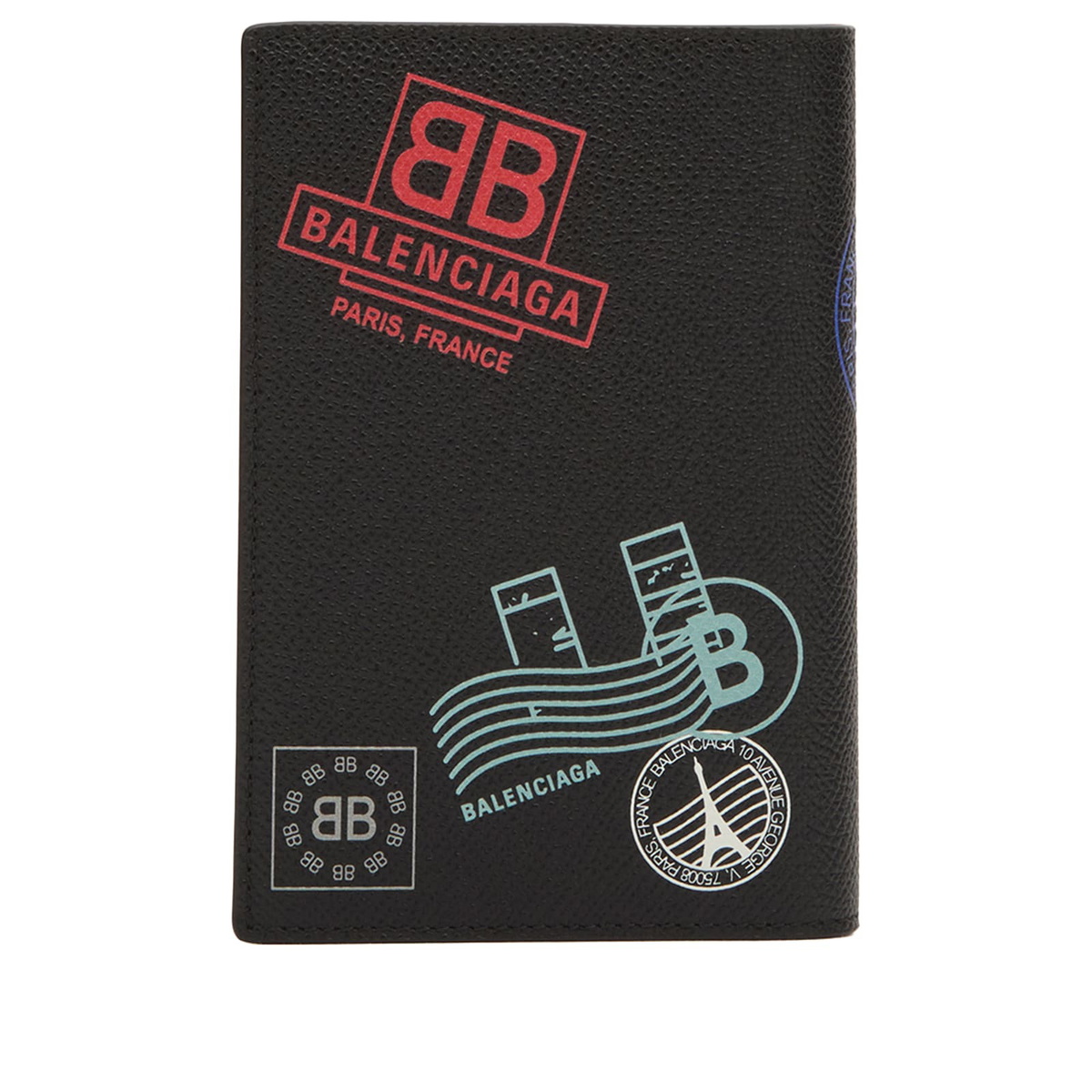 Balenciaga Men's Stamps Passport Holder in Black/Multicolor 