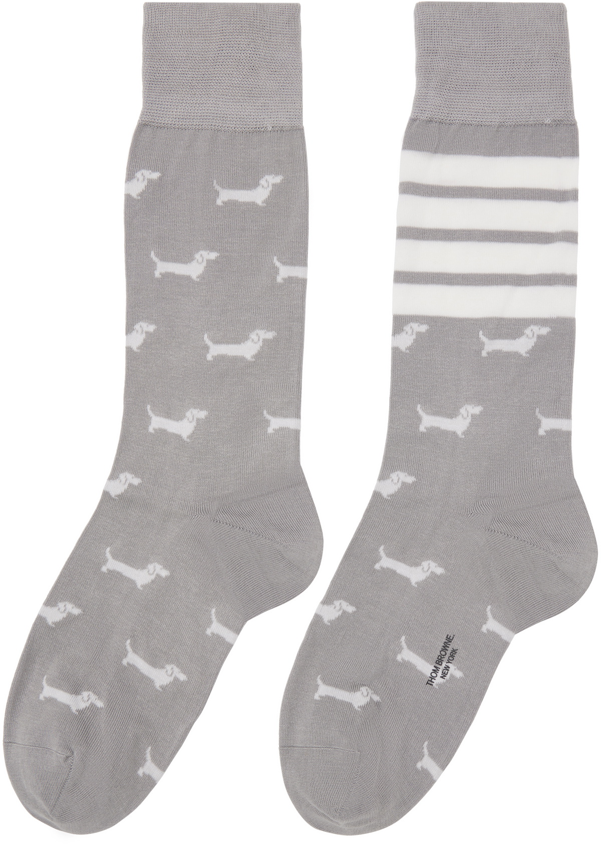 Thom Browne Gray & White Cotton 4-Bar Hector Mid Calf Socks