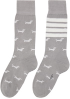 Thom Browne Gray & White Cotton 4-Bar Hector Mid Calf Socks