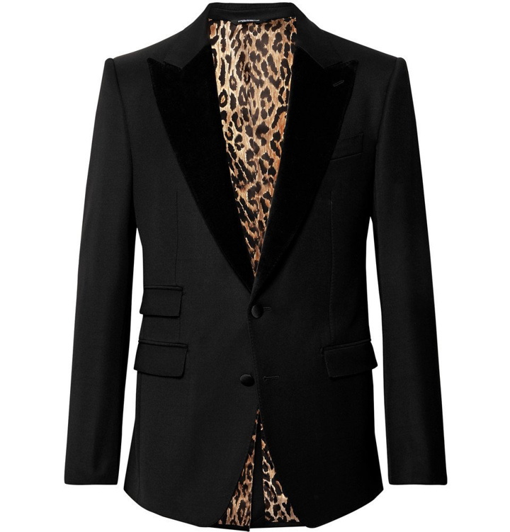 Photo: Dolce & Gabbana - Black Slim-Fit Velvet-Trimmed Wool and Cotton-Blend Twill Tuxedo Jacket - Men - Black