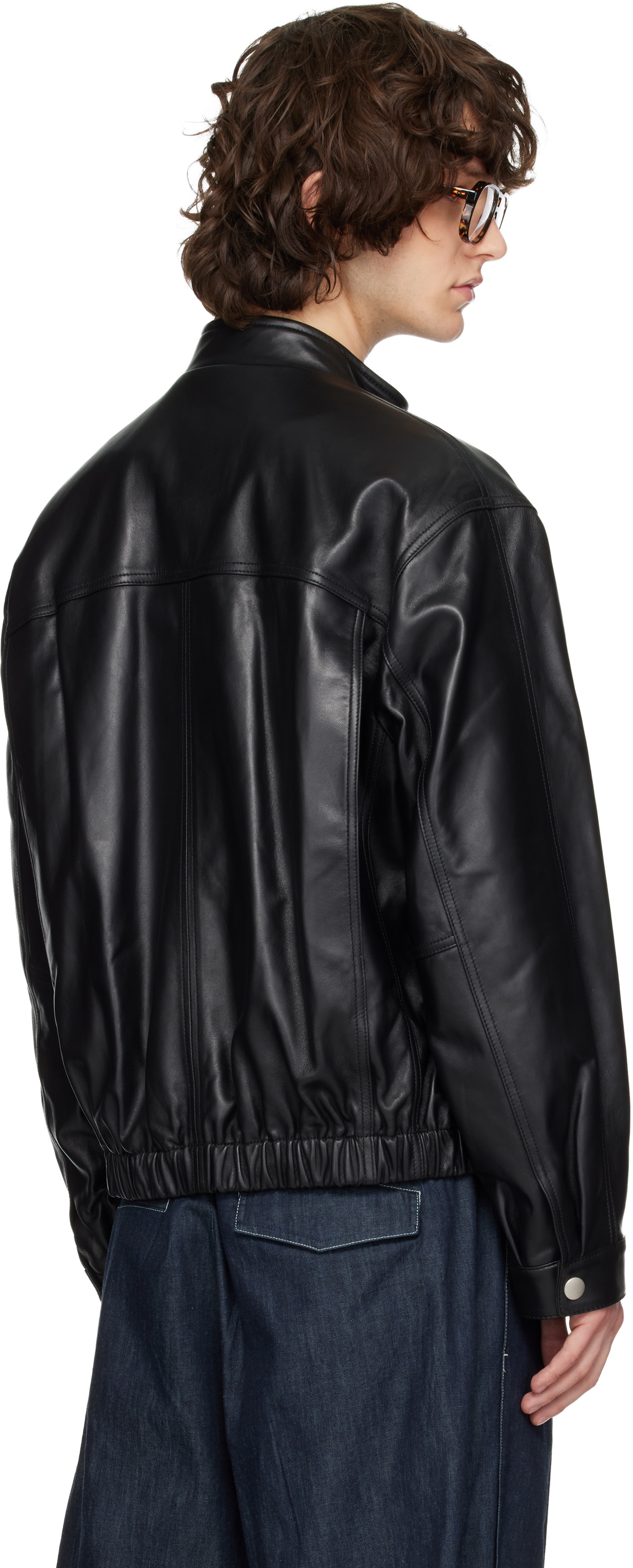 Solid Homme Black High-Neck Two-Pocket Leather Jacket
