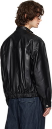 Solid Homme Black High-Neck Two-Pocket Leather Jacket