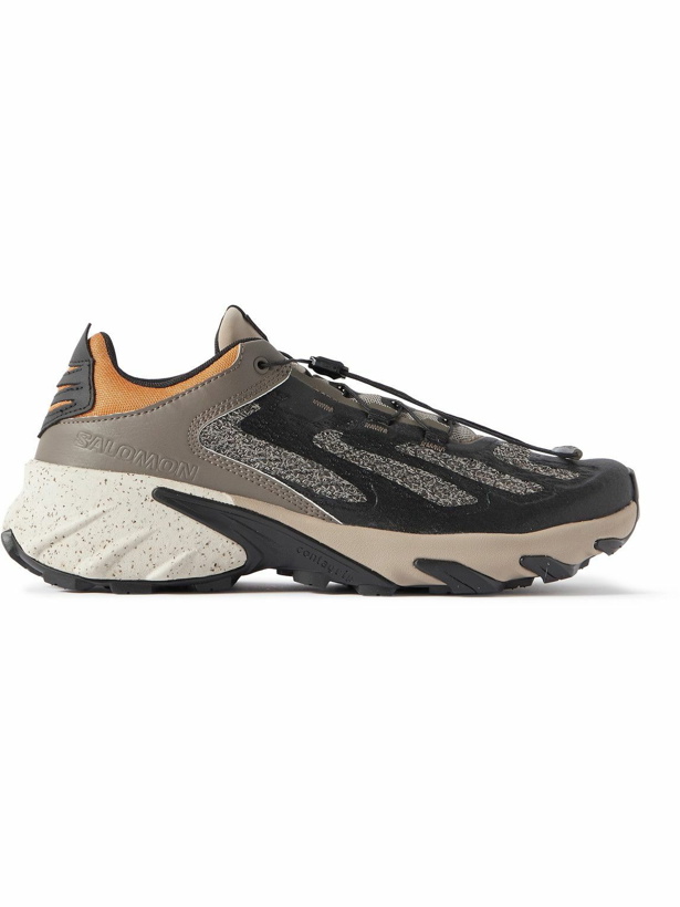 Photo: Salomon - Speedverse PRG Vegan Leather and Rubber-Trimmed Mesh Sneakers - Gray
