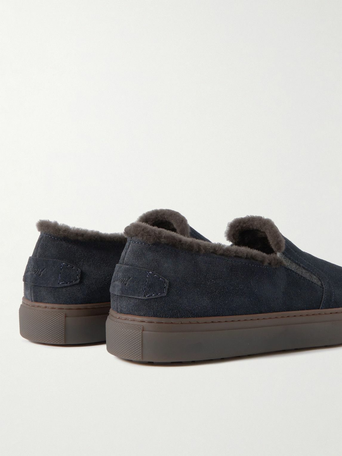 Brioni Suede Slip-On Sneakers, Navy Brioni - Shearling-Lined Suede Slip-On Sneakers - Blue Brioni main image 2