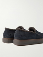 Brioni - Shearling-Lined Suede Slip-On Sneakers - Blue