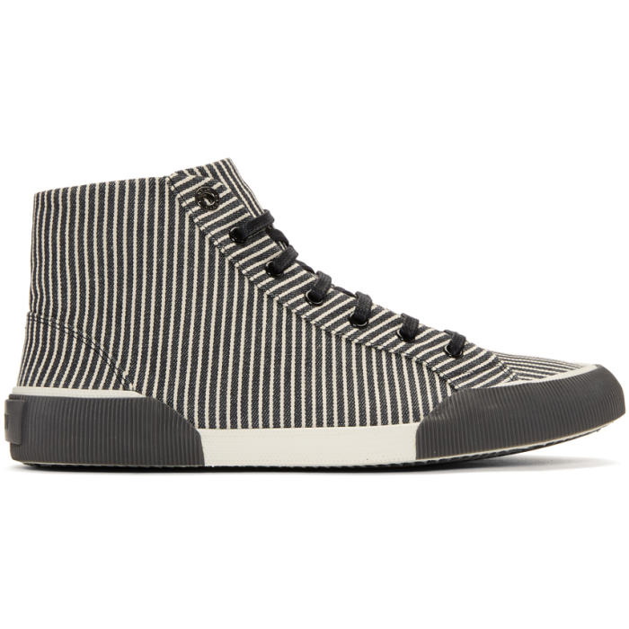 Photo: Lanvin Black and White Striped Canvas Mid Sneakers 