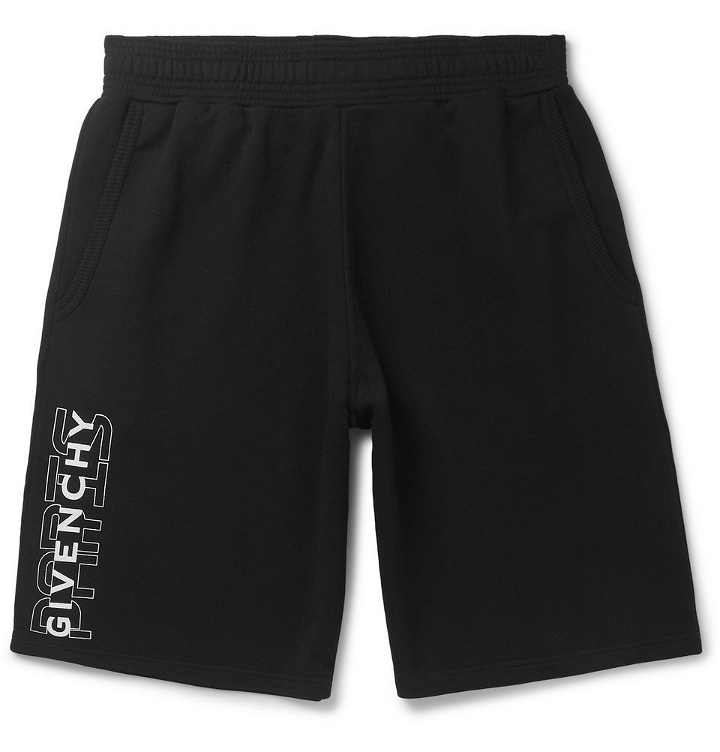 Photo: Givenchy - Wide-Leg Logo-Print Loopback Cotton-Jersey Shorts - Black