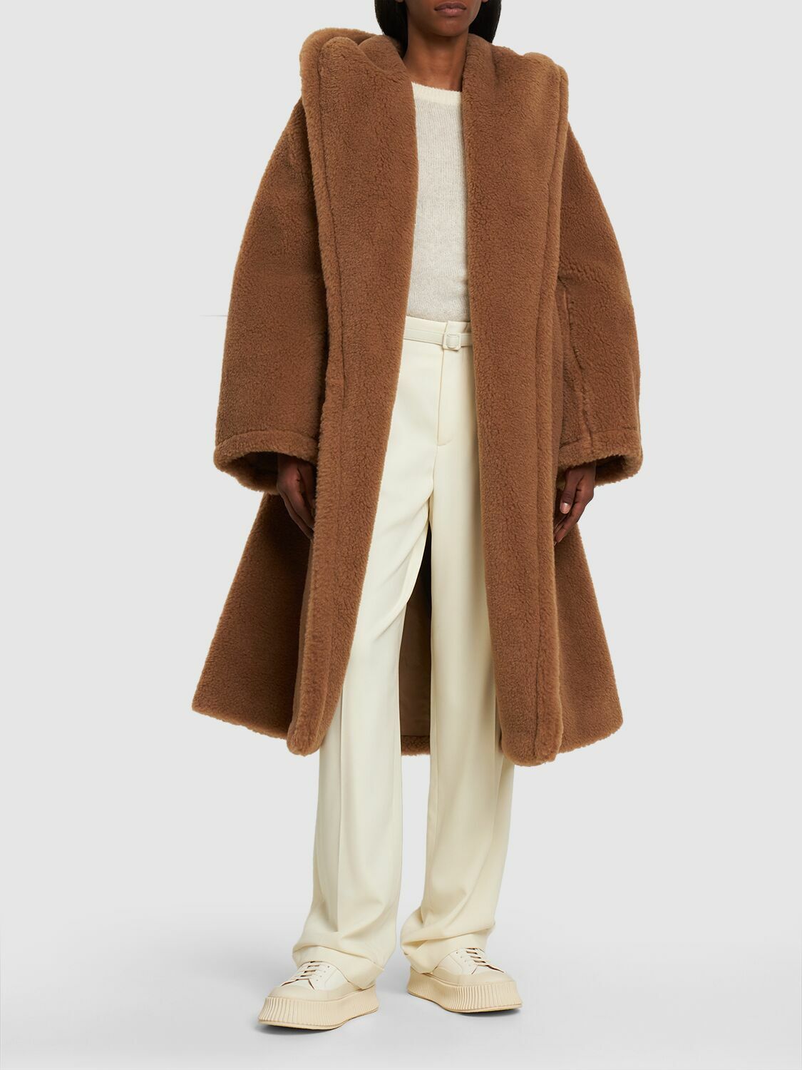 MAX MARA - Apogeo Camel & Silk Teddy Coat W/hood Max Mara