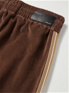 AMIRI - Stack Straight-Leg Striped Logo-Embroidered Cotton-Velour Track Pants - Brown