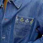 YMC Men's Embroidered Labour Chore Denim Jacket in Washed Indigo