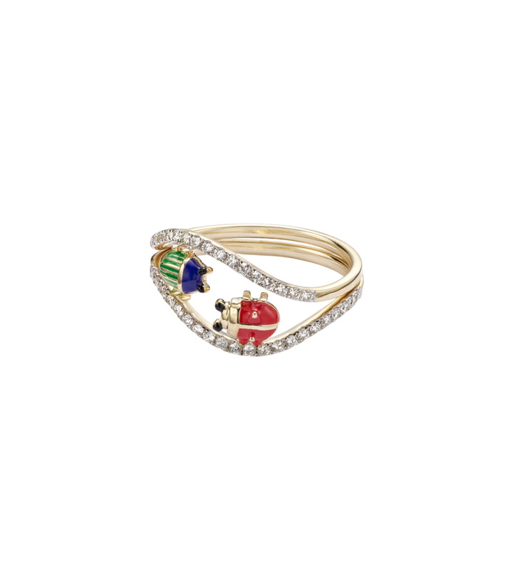 Photo: Yvonne Léon Alliance Coccinelle Scarabée Mini 9kt gold and enamel ring with diamonds