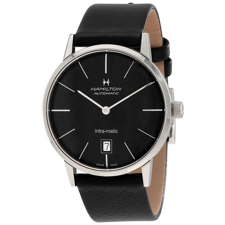 Photo: Hamilton Intra-Matic Black Dial Black Leather Mens Watch H38455731