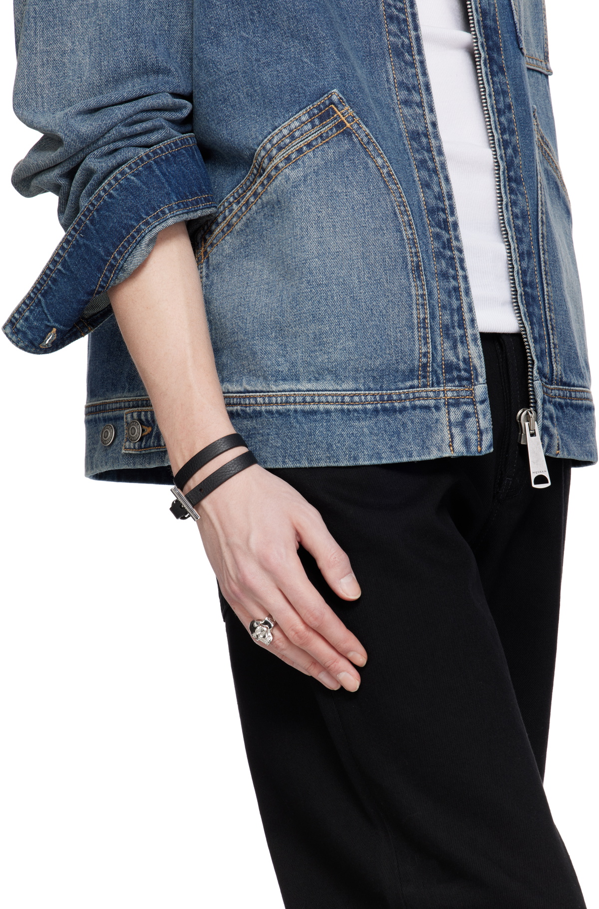 McQueen Black T-Bar Double Wrap Bracelet