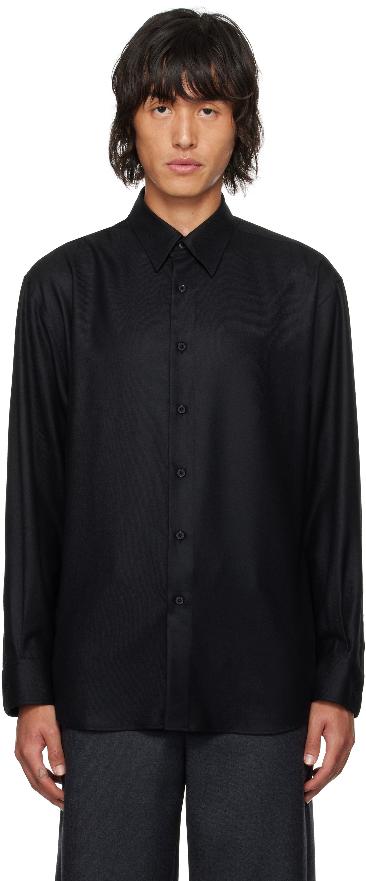 AURALEE Black Super Light Wool Shirt Auralee
