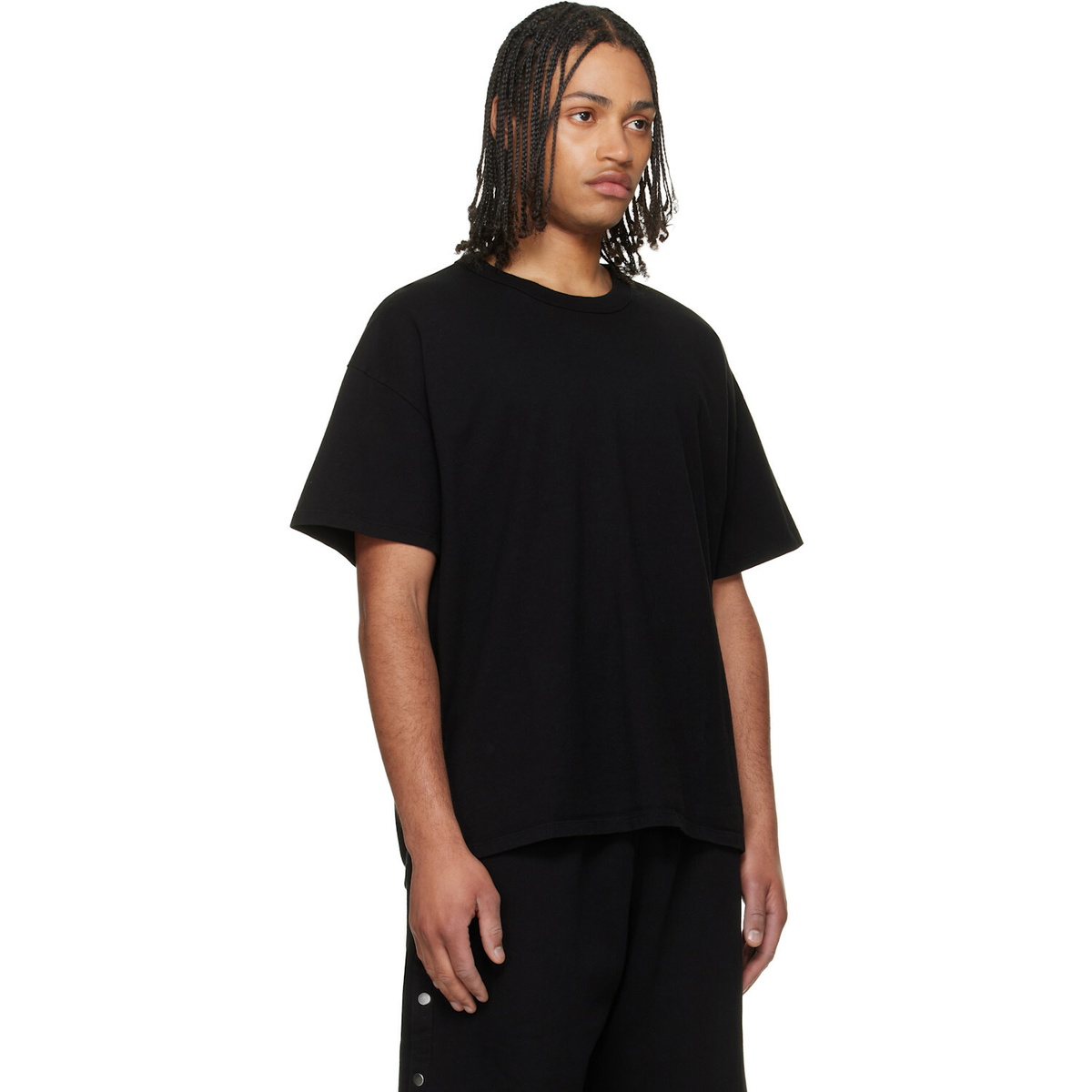 Les Tien Black Lightweight Binded Neck Oversized T-shirt