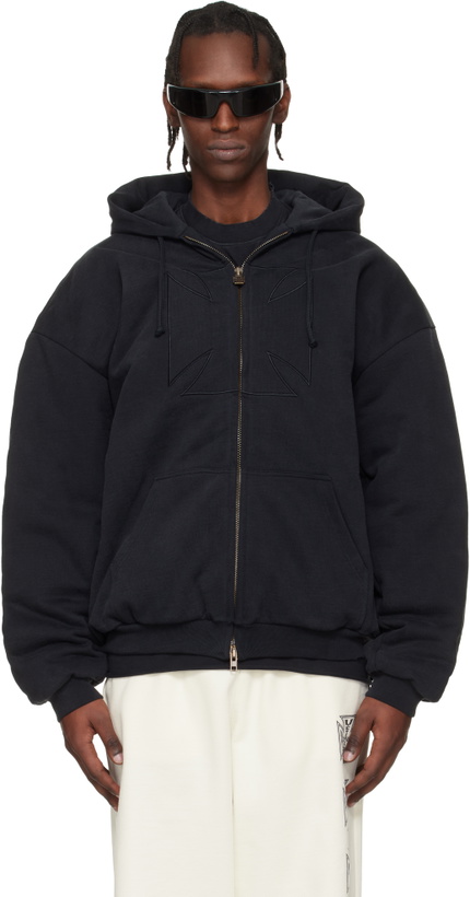 Photo: VETEMENTS Black Embroidered Cross Padded Zip-Up Hoodie