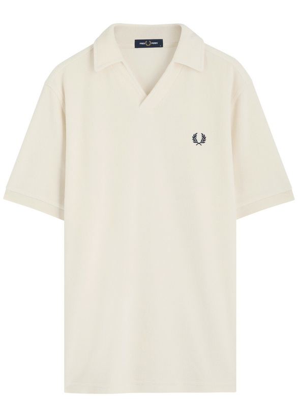 Photo: Fred Perry Logo-embroidered Towelling Cotton-blend Polo Shirt Ecru
