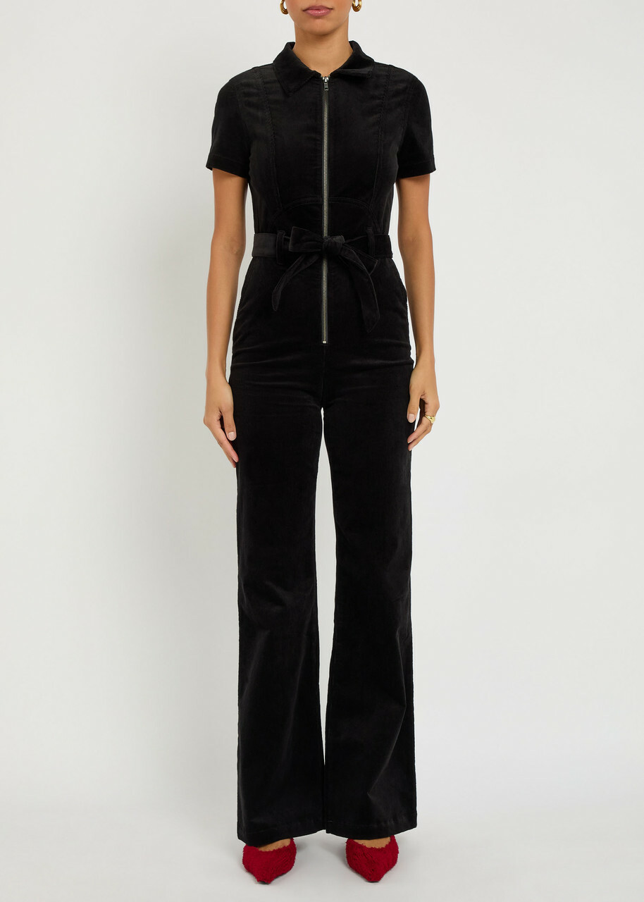 Alice + Olivia Gorgeous Corduroy Wide-leg Jumpsuit Black
