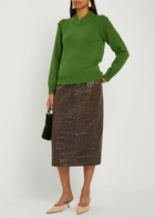 Emilia Wickstead Loretta Crocodile-effect Leather Midi Skirt Brown