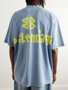Balenciaga - Oversized Distressed Logo-Print Cotton-Jersey T-Shirt - Blue