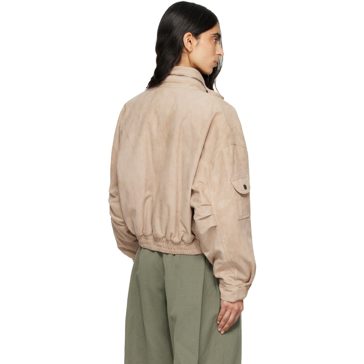 BALMAIN Beige Suede Bomber Jacket