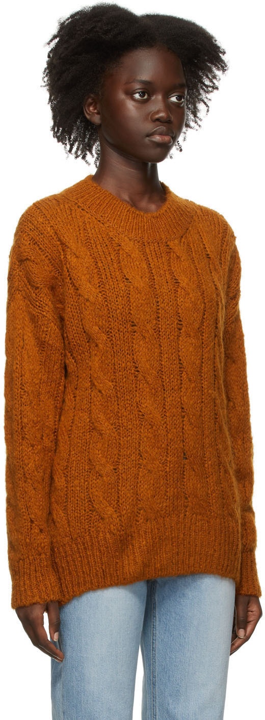 DRAE Orange Kid Mohair Cable Knit Sweater