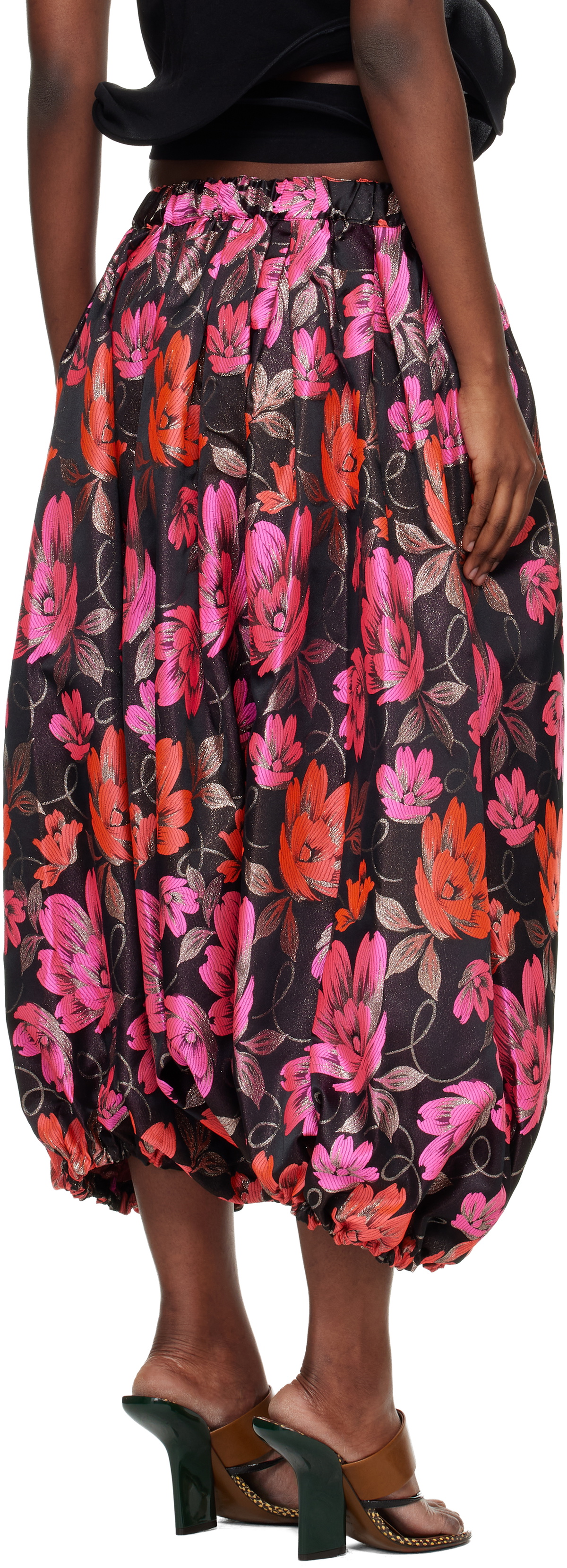Comme des Garçons Comme des Garçons Black & Pink Jacquard Floral Pattern Trousers
