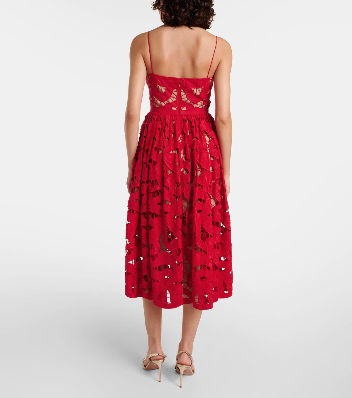 Self-Portrait Bow lace linen and cotton midi dress Self-Portrait