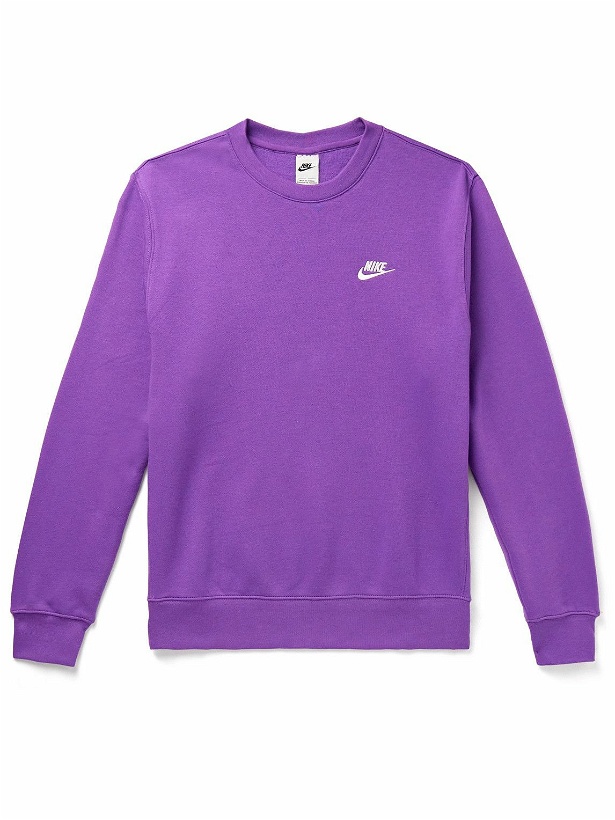Photo: Nike - Sportswear Club Logo-Embroidered Cotton-Blend Jersey Sweatshirt - Purple