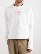 424 - HOORSENBUHS Layered Logo-Print Cotton-Jersey and Waffle-Knit T-Shirt - Neutrals
