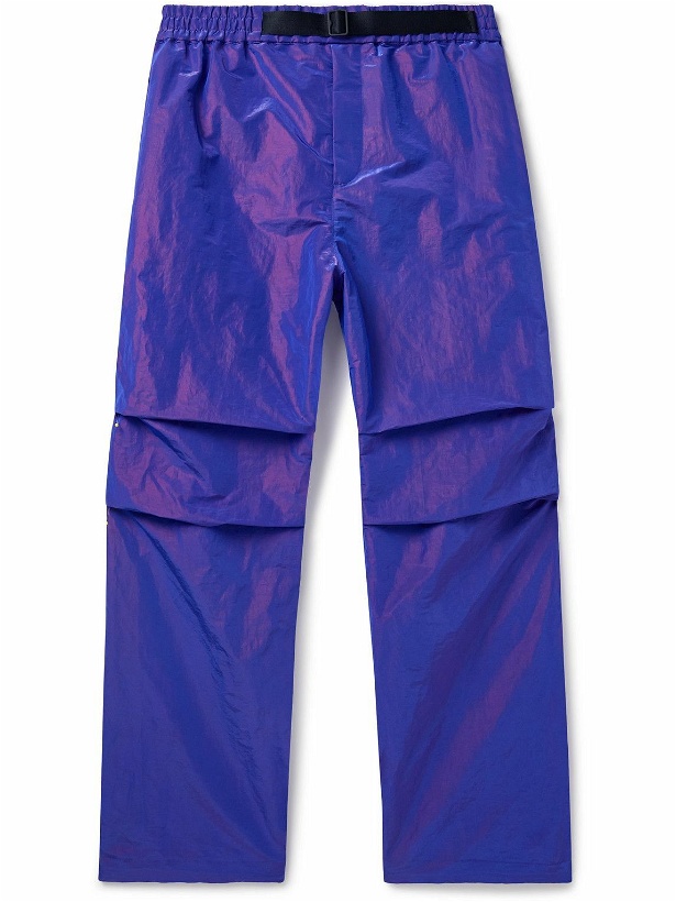 Photo: Burberry - Belted Logo-Embroidered Iridescent Shell Trousers - Purple