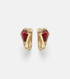 Stone and Strand Kite 14kt gold huggie earrings with garnet