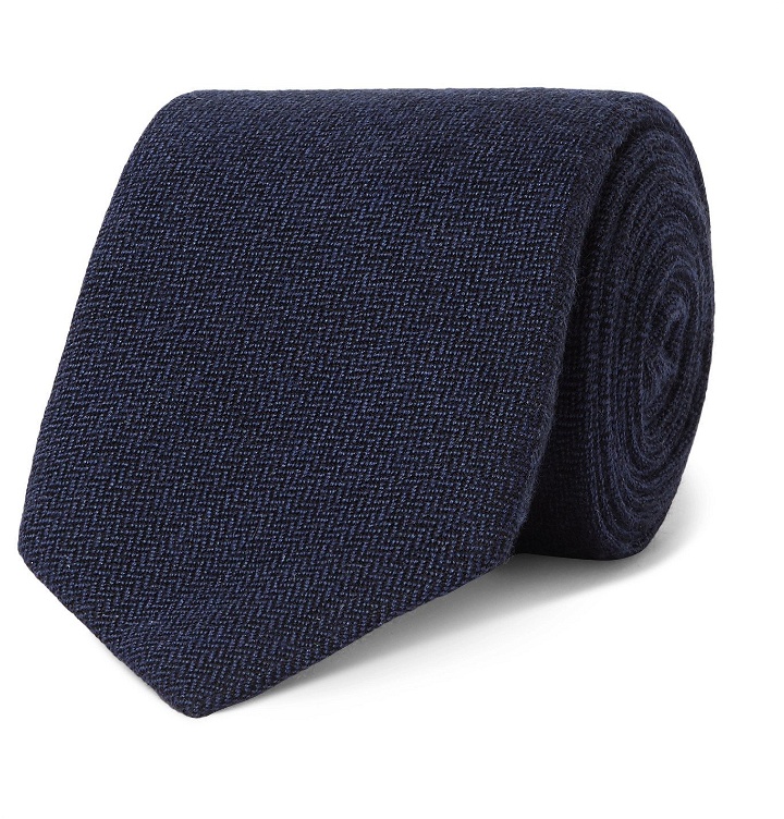 Photo: Kingsman - Drake's 8cm Herringbone Cashmere Tie - Blue