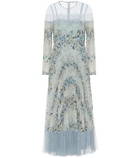 REDValentino Tulle-trimmed floral midi dress