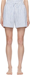 Tekla White & Blue Drawstring Pyjama Shorts