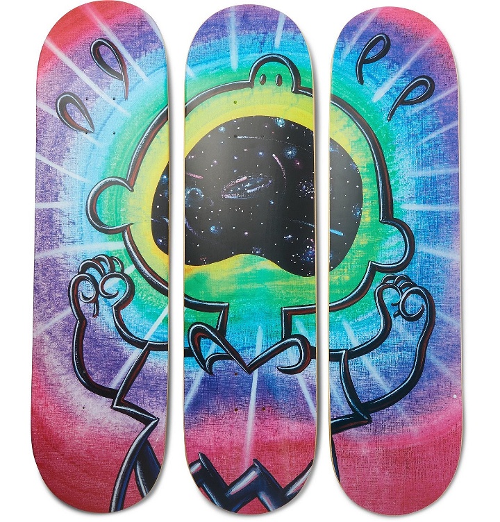 Photo: The SkateRoom - Peanuts by Kenny Scharf Set of Three Printed Wooden Skateboards - Multi