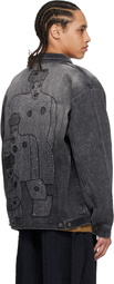 Glass Cypress Black Hand-Embroidered Denim Jacket