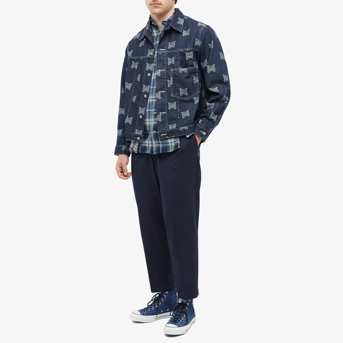 Needles Men's Papillion Jacquard Darts Denim Jacket in Indigo Needles