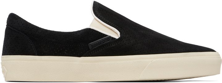 Photo: TOM FORD Black Perforated Suede Jude Slip On Sneakers