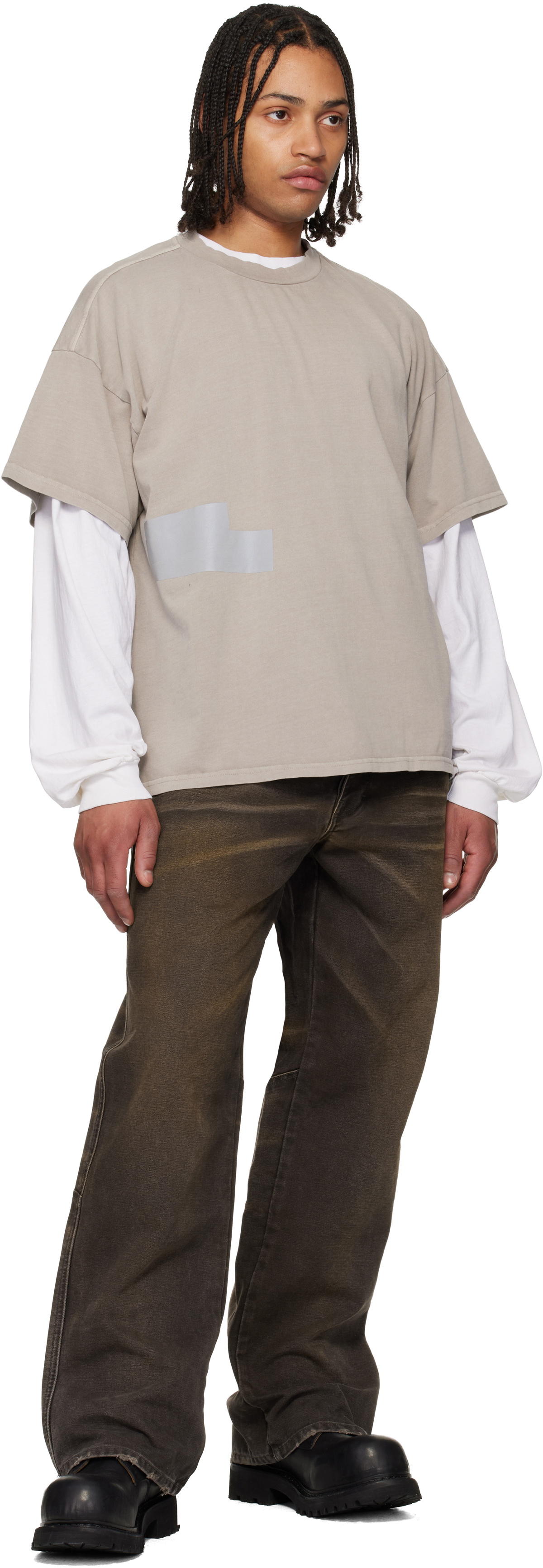 ALEXANDER DIGENOVA Taupe Taped Patch T-shirt