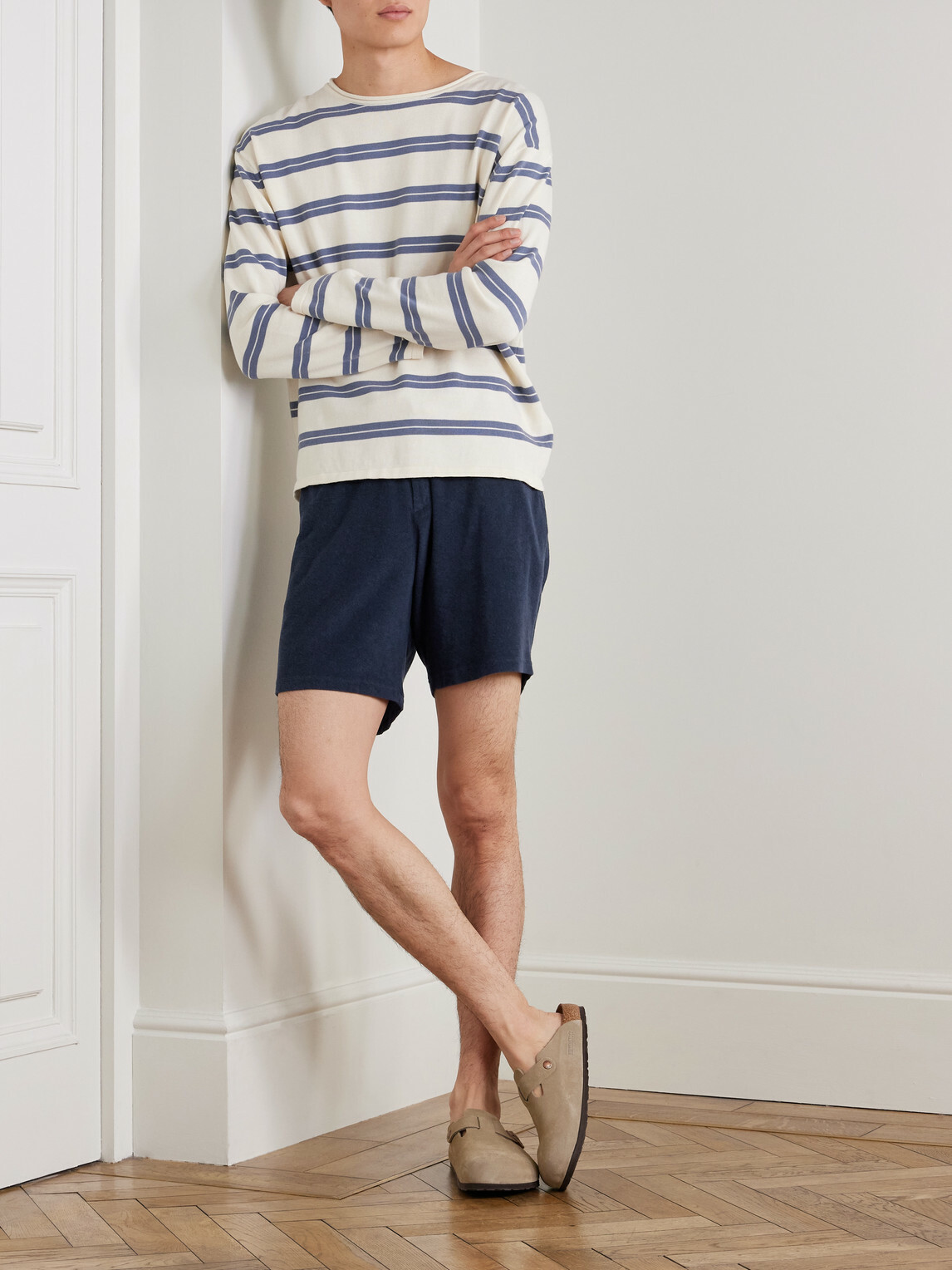 Frescobol Carioca - Augusto Straight-Leg Cotton, Lyocell and Linen-Blend Terry Drawstring Shorts - Blue