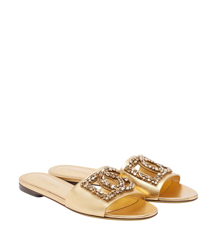 Photo: Dolce&Gabbana DG embellished metallic leather slides